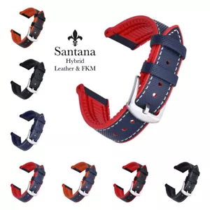 SANTANA Hybrid Premium Leather & FKM Rubber Watch Straps In 8 Colours & 3 Sizes - Picture 1 of 45
