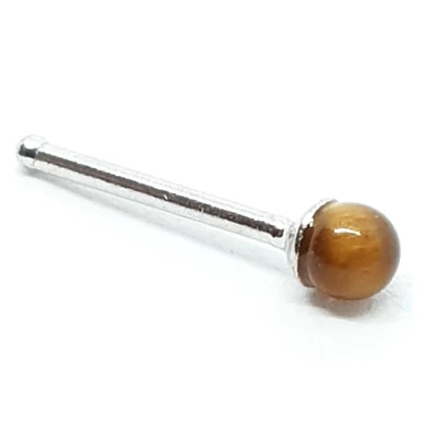Borchia naso occhio di tigre 2 mm pietra preziosa argento sfera terminata 22 ... - Immagine 1 di 4