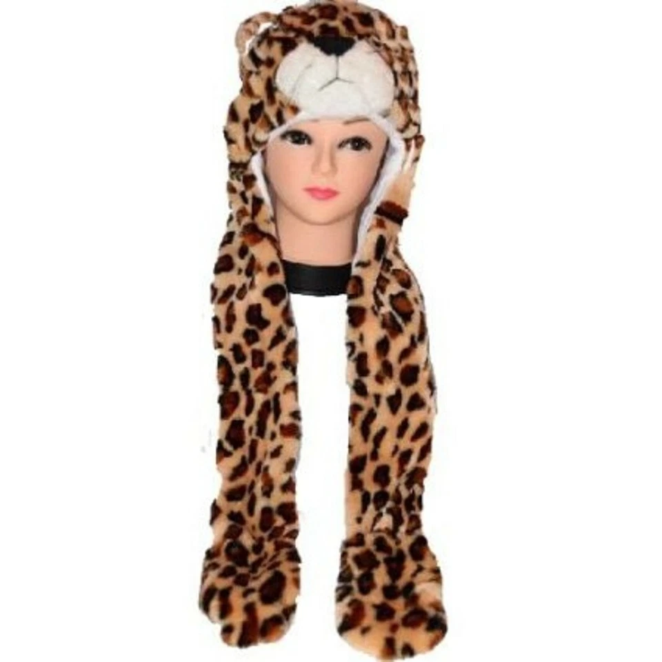 Brwon Leopardo Fiesta Halloween Disfraz Animal Peluche 3 en 1 Sombrero Bufanda Mitón Foto 1 de 1