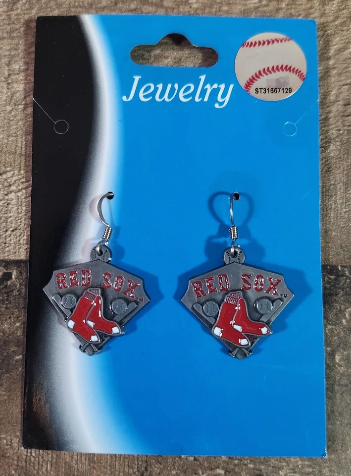Boston Red Sox Earrings Dangle Drop Hanging Baseball Enamel MLB Siskiyou Pewter  - Image 1 of 4