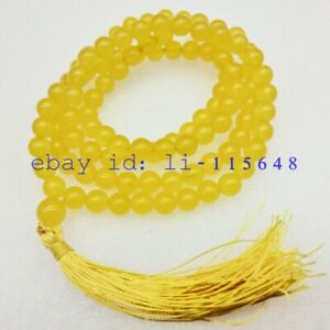 Natural 8mm Yellow Topaz Round Gems Beads 108 Rosary Tibetan Buddhist Necklace