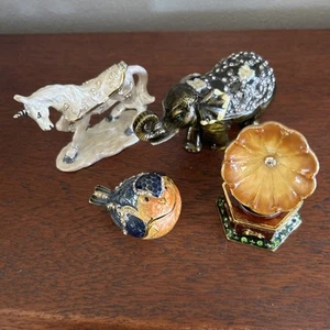 Cracker Barrel Jewel Trinket Box Bird Unicorn Elep Phonograph Enamel Hinge Lot 4 - Picture 1 of 23
