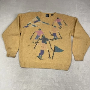 Maglione pullover maglia vintage Gap maglia a mano lana Shetland gara sci 89' giallo - Foto 1 di 10