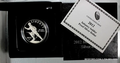 2012-W INFANTRY SOLDIER U.S. COMMEMORATIVE PROOF SILVER DOLLAR W/BOX & COA $1 - Image 1 of 2