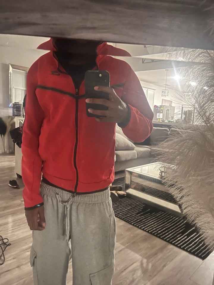 Nike Men's Tech Fleece Zip-Up Hoodie Size Small Red Black Sportswear - Image 1 of 4