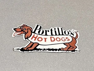 VINTAGE 12” PORTILLOS HOT DOGS PORCELAIN SIGN GAS OIL CAR TRUCK MOTORCYCLE - Picture 1 of 2