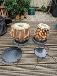 Brass Tabla Set Emboss Design Wood Dayan Indian Musical Instrument With Bag - Picture 1 of 10