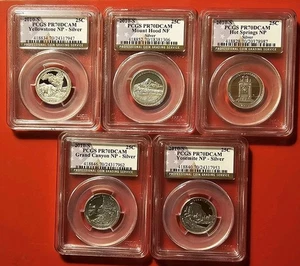 2010S ATB SILVER PCGS PR70DCAM 5 QUARTERS SET YOSEMITE WASHINGTON YELLOWSTONE  - Picture 1 of 20