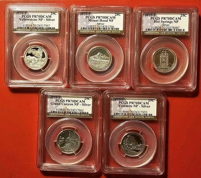 2010S ATB SILVER PCGS PR70DCAM 5 QUARTERS SET YOSEMITE WASHINGTON YELLOWSTONE  - Image 1 of 4