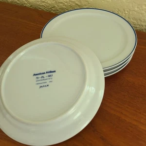 lot AMERICAN AIRLINES Japanese bread plates 4 white w/ blue trim Michaud - Picture 1 of 6