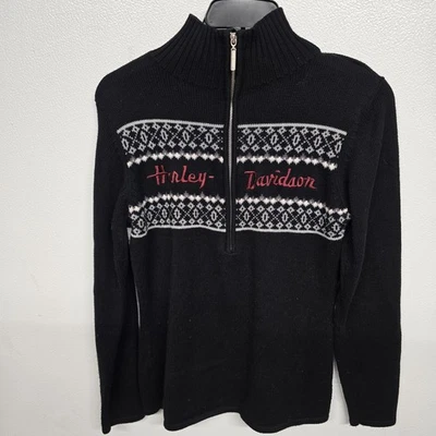 Harley-Davidson женщин 1/4 молнии водолазка черный свитер большой - Изображение 1 из 4