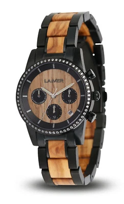 LAiMER Holzuhr Klara - Damen Chronograph Armbanduhr und Olivenholz , Südtirol - Bild 1 von 4