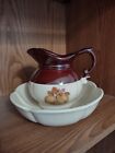 Vintage Mccoy Water Pitcher And Wash Bowl Set 7528 Brown Glaze Fruit Euc