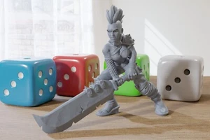 Gran Espada Punk Mujer Impresa 3D RPG Minifigura Cyberpunk / Ciencia Fi 28mm / 32 - Imagen 1 de 2