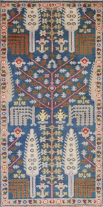 Bohemian Oushak Indian Accent Rug Hand-Knotted 3x6 ft Blue Carpet - Picture 1 of 17
