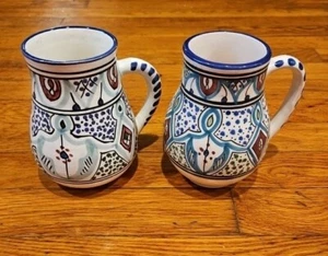 2 Le Souk Ceramique Tunisia Malika Coffee Tea Cup Mug Hand Painted 6” - Picture 1 of 12