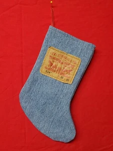 Medias de Navidad hechas a mano forradas de jean azul de 9,5" vaquero occidental reciclado - Imagen 1 de 5
