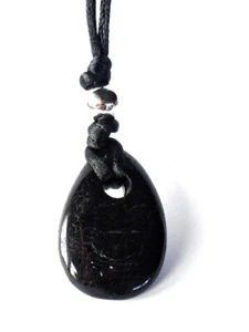 SCHMUCK-STCK STEIN Trommelstein gebohrt Anhänger Turmalin Schörl Schnur - Picture 1 of 4
