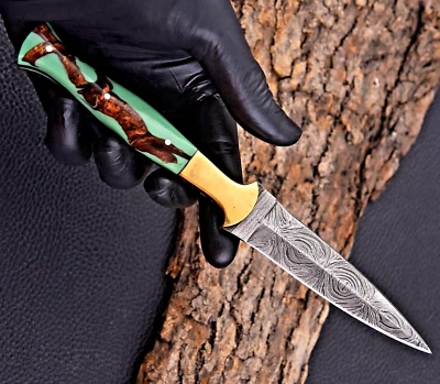 CUCHILLO BOTA DE CAZA DE ACERO DAMASCO FORJADO HECHO A MANO PERSONALIZADO CON FUNDA DE CUERO 863 Foto 1 de 4