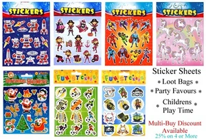 KIDS STICKER SHEETS~PARTY BAGS~PLAY TIME~MIX & MATCH ~25% OFF ANY 4 or MORE - Picture 1 of 8