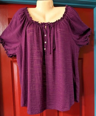 Faded Glory - Pretty Purple Peasant Top Boho Hippie Women’s Plus Size 3X - Image 1 of 4