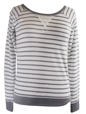 Camiseta para dormir Jenni para mujer manga larga a rayas en gris marfil talla XS Foto 1 de 3