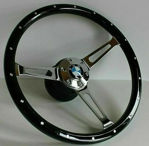BMW Steering Wheel Black Wood Chrome E28 E30 E32 E34 1986-1992 - Picture 1 of 8