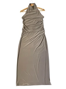 Aritzia wilfred women halter backless ruched side bodycon midi dress Sz M Gray - Picture 1 of 13