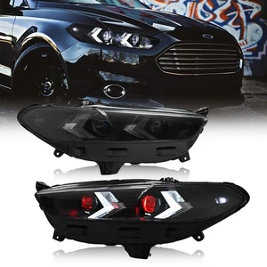 Full LED Headlights For Ford Fusion 2013-2016 Halogen Upgraded W/Red Demon Eyes - Picture 1 of 24
