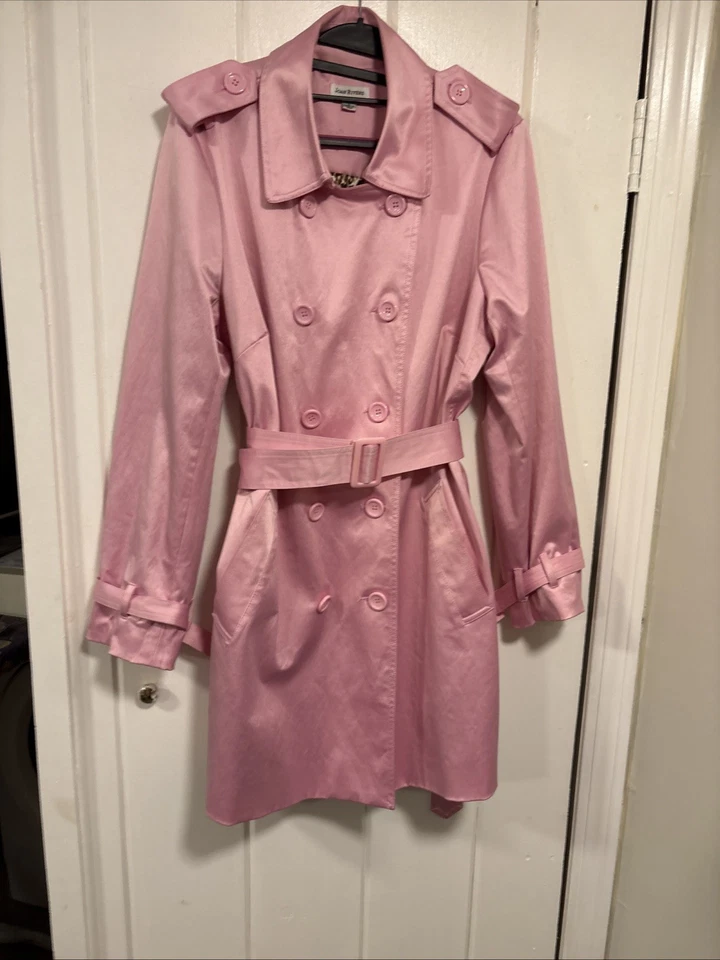 Gabardina Joan Rivers Rosa Leopardo Forrada Chaqueta Doble Pecho Vintage Talla L Foto 1 de 4