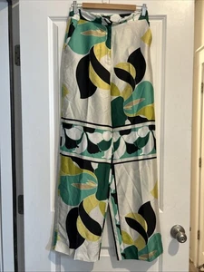 Neu Zara Tropical Abstract Palazzo Style Hose Größe Small Schwarz Grün Weiß - Bild 1 von 2