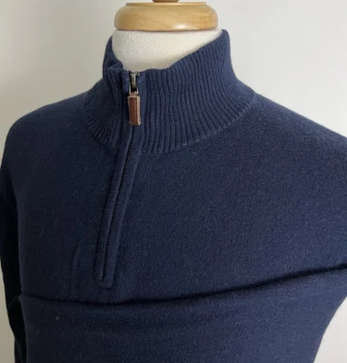 Suéter masculino Bonobos 1/4 zíper tamanho XL cor marinha cashmere mistura de algodão elástico - Imagem 1 de 4