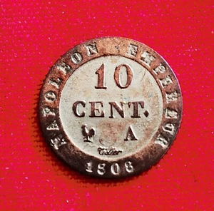 Napoléon 1er Empereur 10 CENT. à l'N couronnée 1808 A PARIS TTB+ ! - Imagen 1 de 2