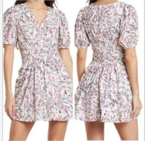 NWT French Connection Puff Sleeve V-Neck Floral Side Cutout Dress Size 6 - Picture 1 of 12