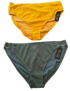 NEW 2 Bikini Swimsuit Bottoms Women's Plus Size 3X Ribbed Green & Yellow Ibiza - Picture 1 of 11
