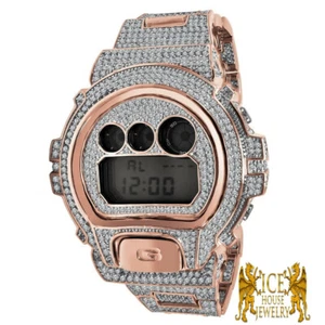 Men's Custom Authentic G Shock DW 6900 Simulated Diamond Rose Gold Custom Watch - Picture 1 of 3