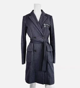 Philosophy Di Alberta Ferretti mid lenght wool striped belted grey coat - Size S - Picture 1 of 9
