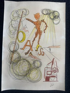 Salvador Dali drawing and painting on old paper signed stamped vintage - Picture 1 of 2