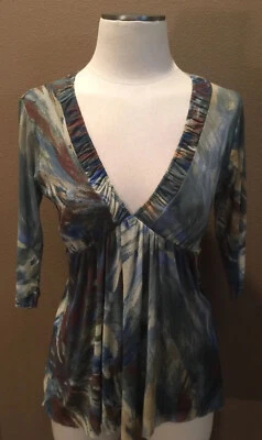 Blusa Top Weston Wear M Babydoll Boho Cuello en V con Mangas 3/4 Foto 1 de 4