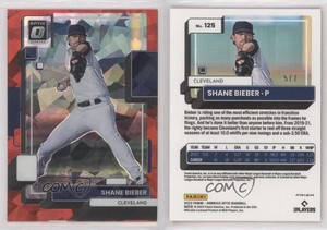 2022 Panini Donruss Optic Red Cracked Ice Prizm /7 Shane Bieber #125