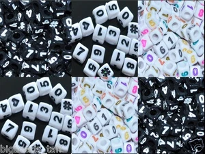 100pcs cube white, black numbers acrylic beads 6mm, 7mm mixed in random - Picture 1 of 7