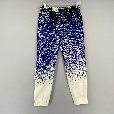 Pantalón de chándal corto de seda Diane Von Furstenberg Talla 0 Azul Blanco Cordón artístico Foto 1 de 4
