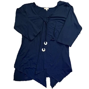 Zen Knits Damen Gr. XL Phoebe Buffay asymmetrischer Saum V-Ausschnitt 3/4 Arm Oberteil - Bild 1 von 8
