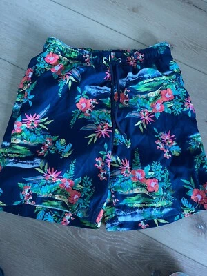 Lands End Swim Trunks Shorts Men's Small Blue Floral Beach Swimwear Hawaiian - Image 1 of 3