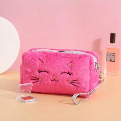Bolsa de cosméticos, 1 pieza bolsa de cosméticos de piel de gato para mujer bolsa de maquillaje de felpa niña mujer B Foto 1 de 3