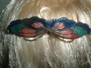 VINTAGE CLOISONNE ENAMEL BUTTERFLY 3" SLIDE HAIR COMB - Picture 1 of 4