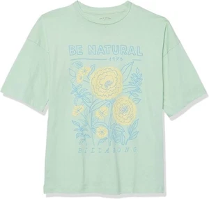 Billabong L38450 Girls Green Cotton Floral Natural Hi Oversized Tee Size L - Picture 1 of 4