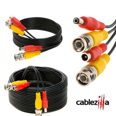 Premade Siamese Cable BNC DC Power /Video Wire 20AWG CCTV Black 10ft -100ft LOT - Image 1 of 4