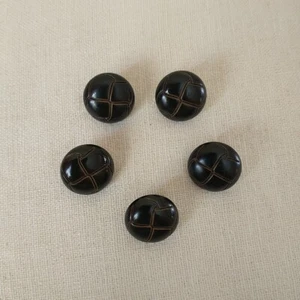 VTG Replacement Faux Leather Pattern Button For Coat Cardigan Dark Brown Set of5 - Picture 1 of 6
