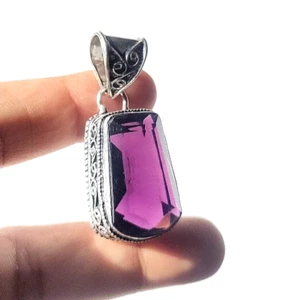 African Amethyst Gemstone Handmade 925 Sterling Silver Jewelry Pendant 1.8" - Picture 1 of 12